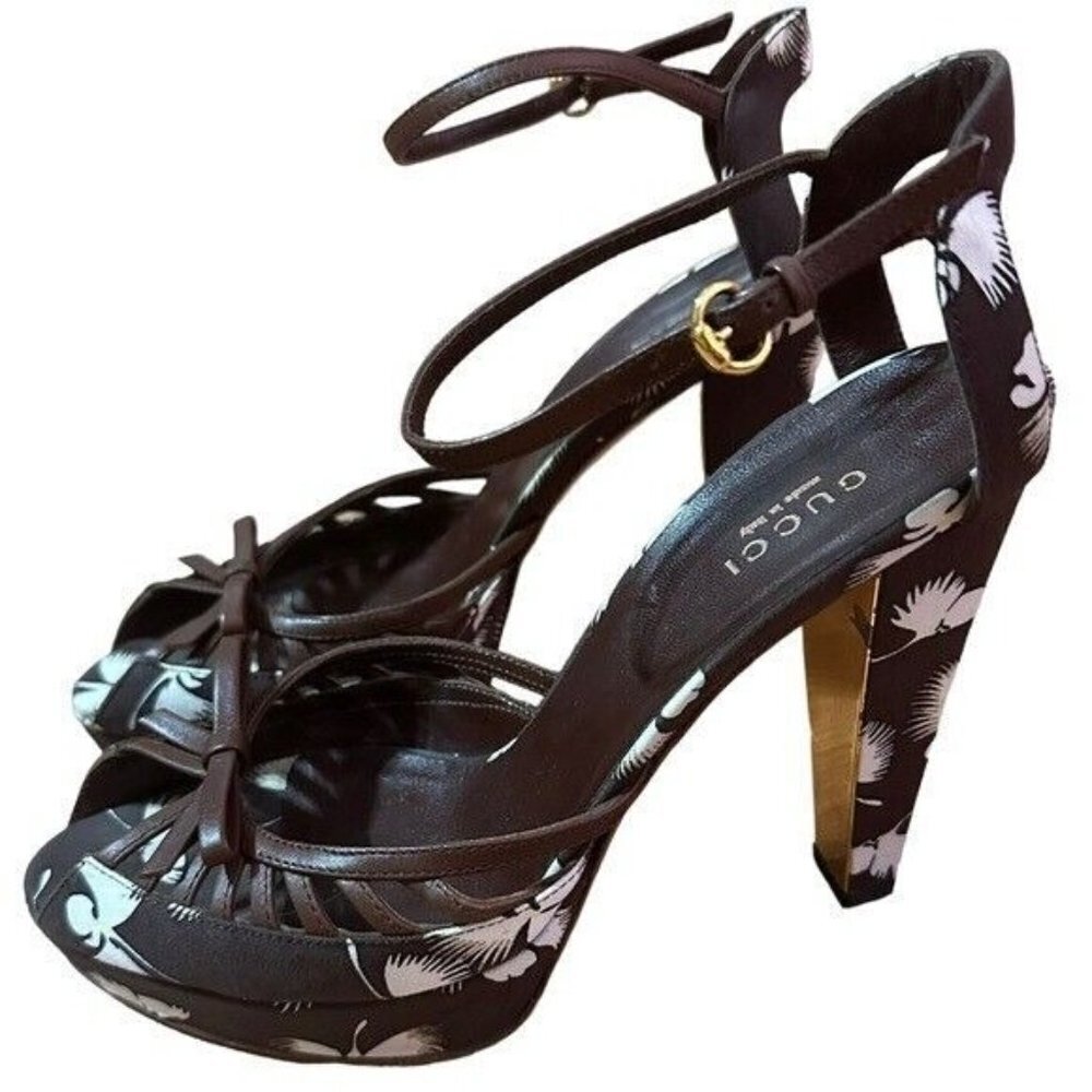 Gucci Vintage 2006 Flower Print Platform Sandal Heel Size 7.5